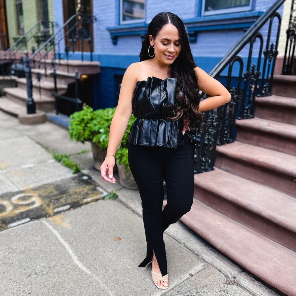 Off the shoulder faux leather top